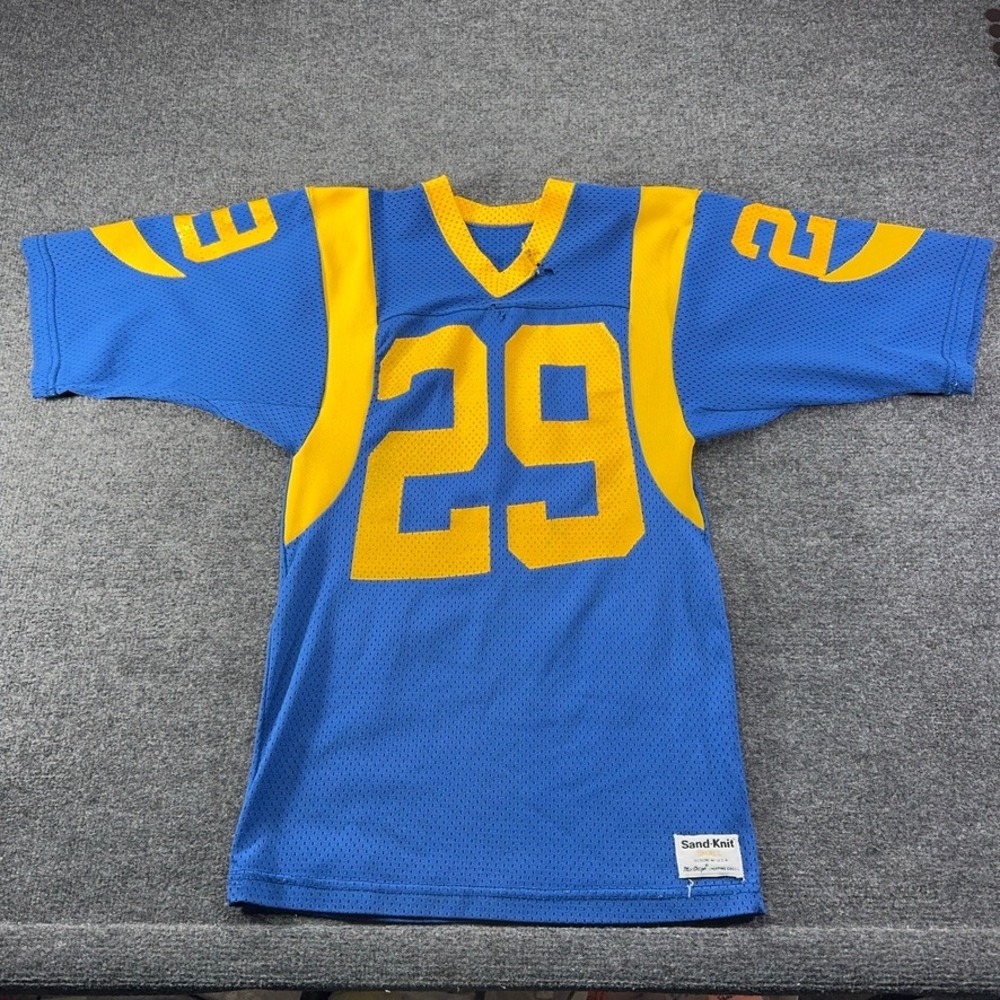 Vintage Sand-Knit LA Rams Eric Dickerson 29 Jersey S Blue Yellow Mesh 70's